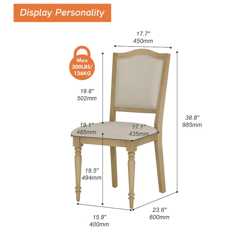 Dining Chair with Upholstered Back, Farmhouse Wood Kitchen Chairs, Oak