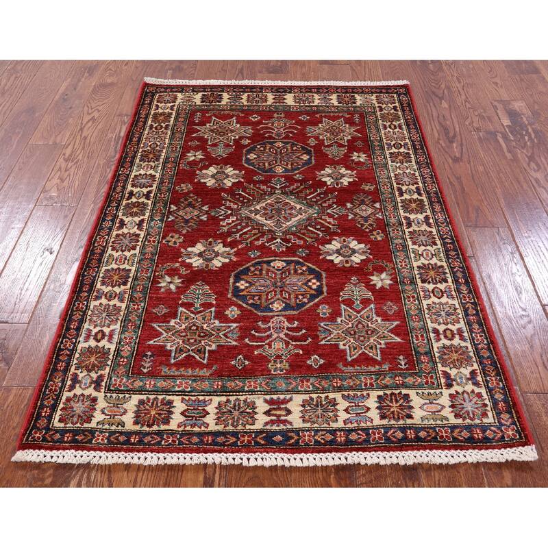 Golden Nile Red Super Kazak Hand Knotted Wool Rug - 3' 5" X 4' 10"