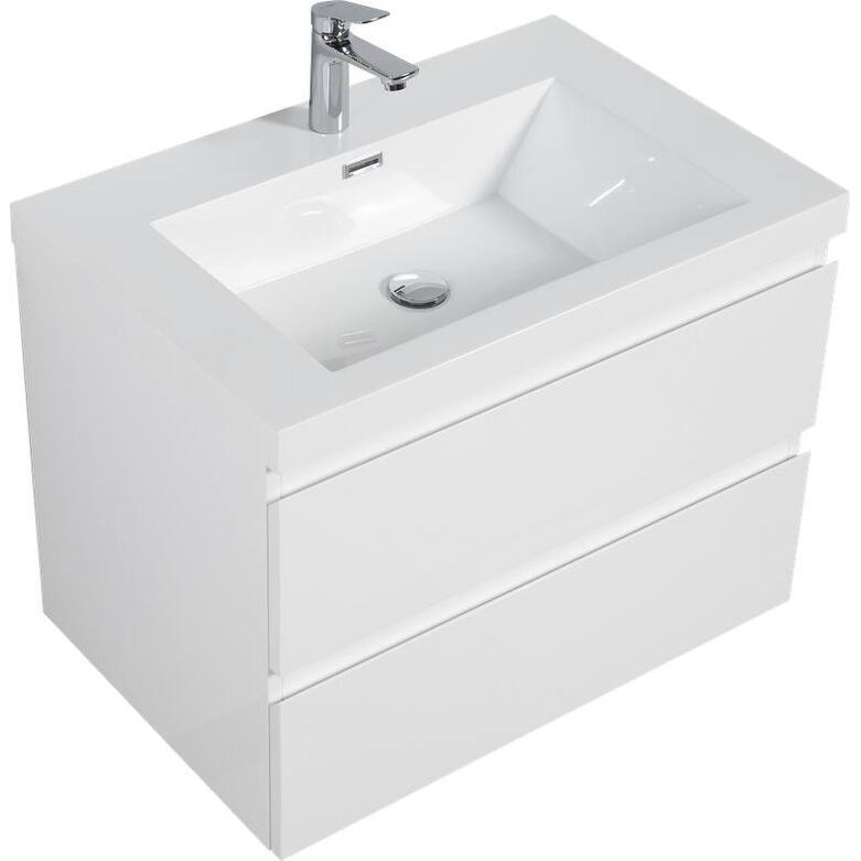 ABRUZZO 30" Floating Single Bathroom Vanity Wall-Mounted with Integrated Resin Top Basin 2 Soft Close Drawers Full Assembly