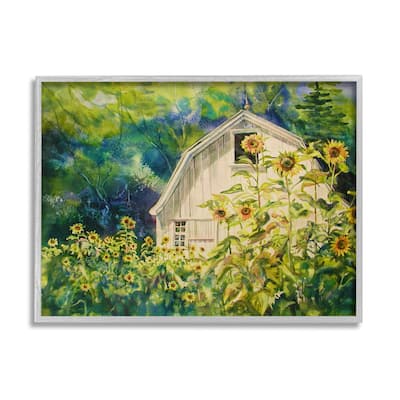 Stupell Peaceful Sunflower Field Countryside Woodlands Barn Framed Wall Art - Yellow