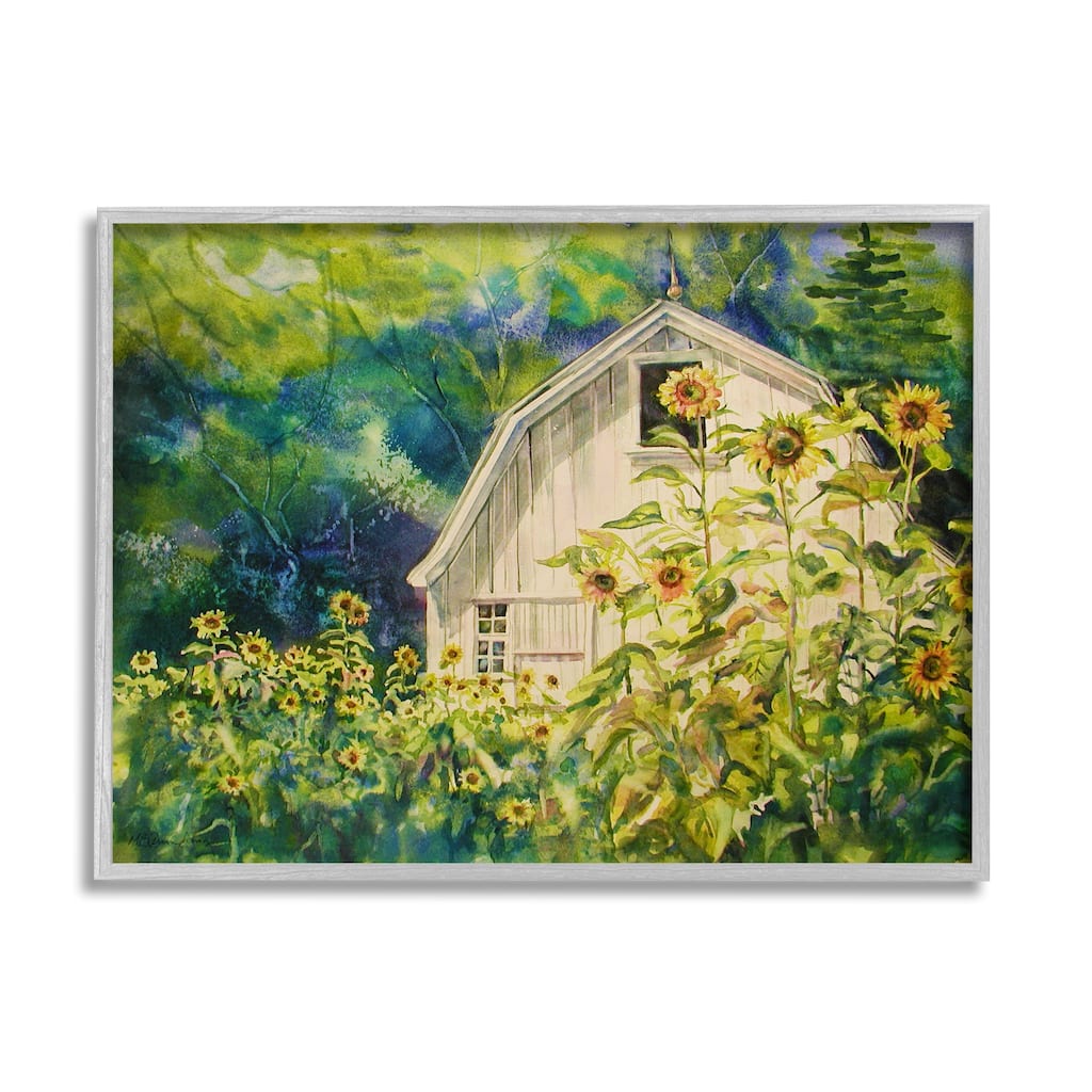 Stupell Peaceful Sunflower Field Countryside Woodlands Barn Framed Wall Art - Yellow