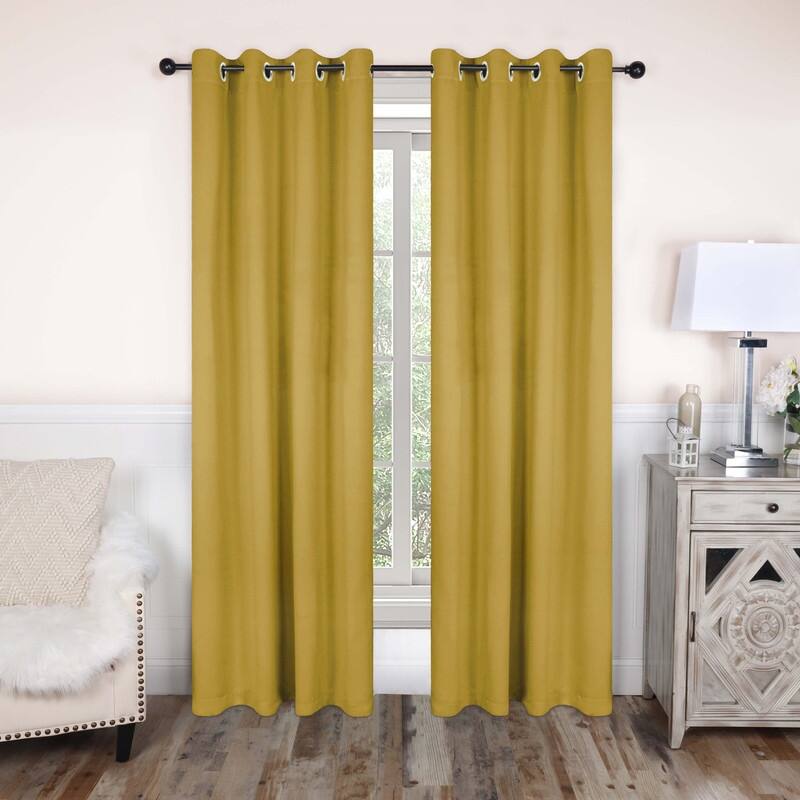 Superior Solid Machine Washable Room Darkening Grommet Blackout Curtains, Set of 2 - 52" x 108" - Yellow Mustard