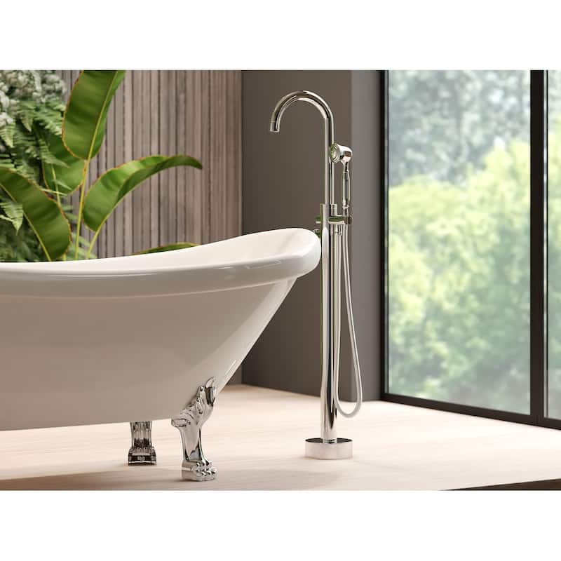 Neptune Single Handle Floor Mounted Gooseneck Freestanding Tub Filler - Float Handle - Chrome