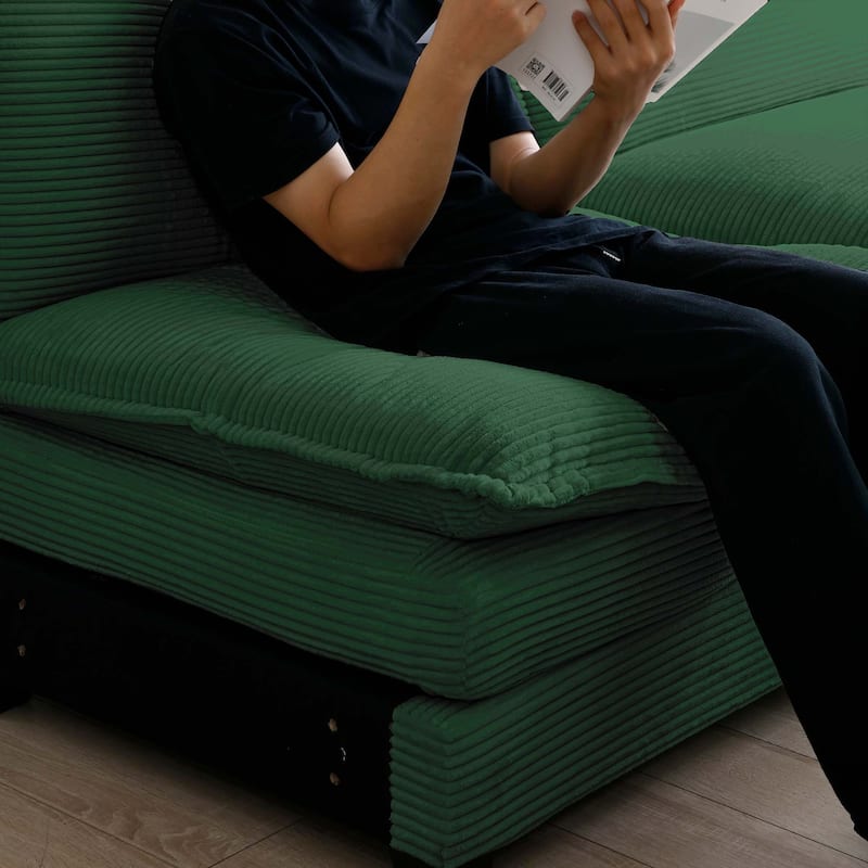 Modern L shaped Modular Sofa with Corduroy Upholstery and Memory Foam Cushions and 1 Footrest for Living Room or Guest Room