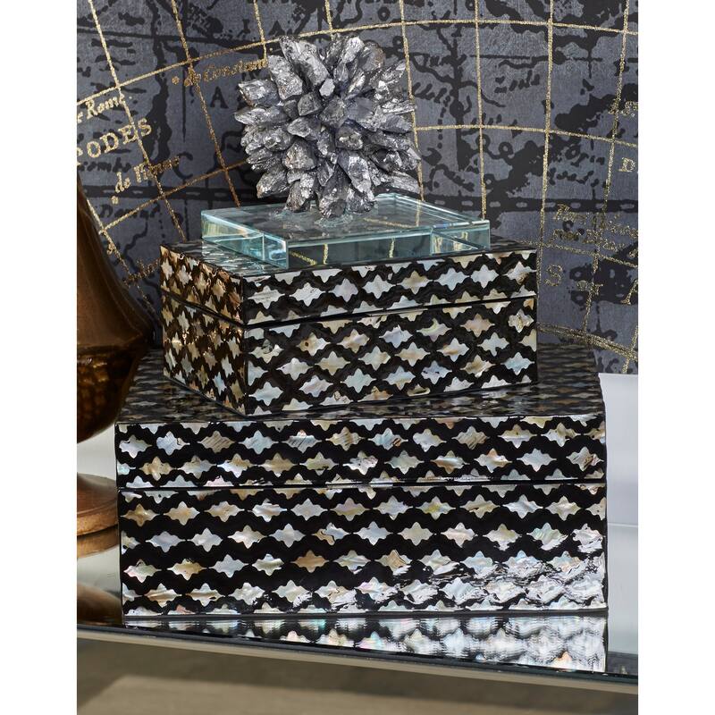 Mother of Pearl Handmade Geometric Box with Hinged Lid (Set of 2)