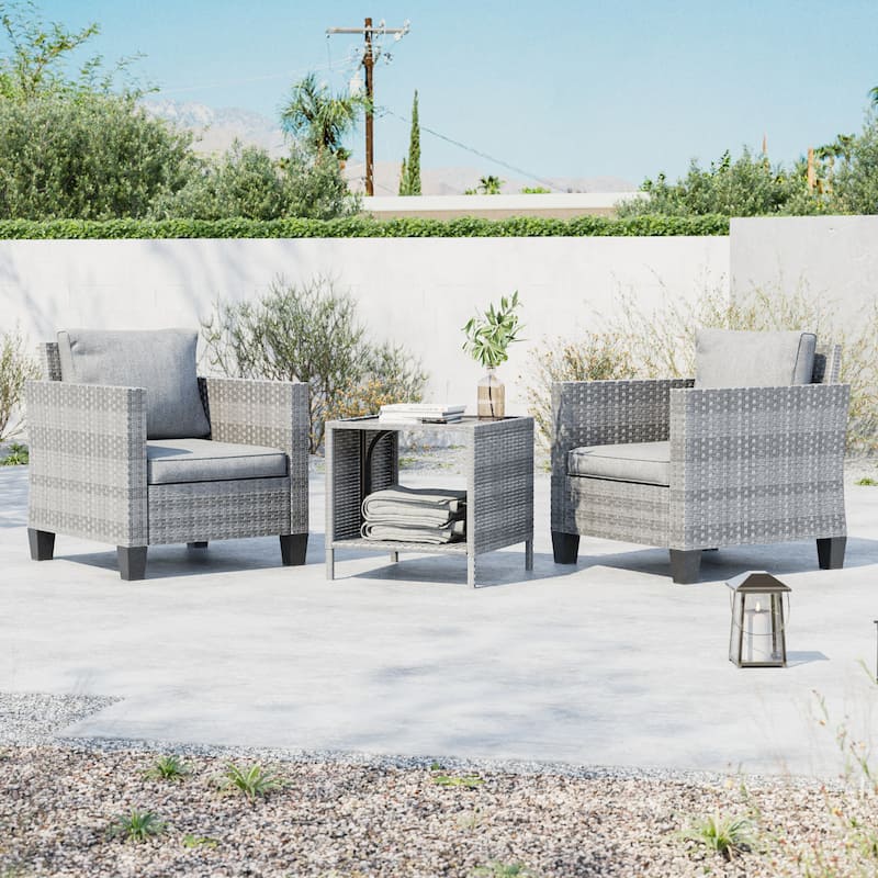 LIVOOSUN 3-Piece Patio Sofa Set Gray Rattan Outdoor Chair with Side Table