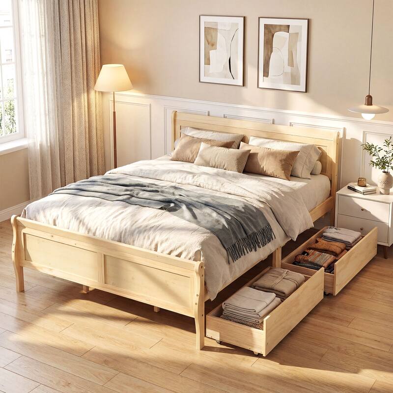 Costway Twin Size Bed Frame with 2 Storage Drawers Wood Platform Bed