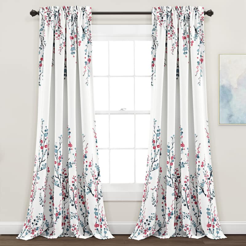 Lush Decor Mirabelle Watercolor Floral Room Darkening Window Curtain Panel Pair - 84 Inches - Blue & Coral