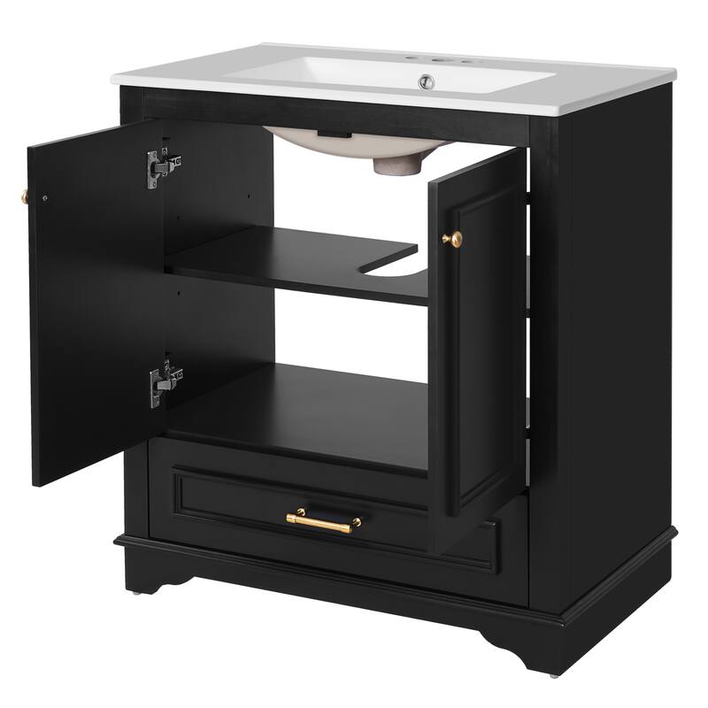 30'' Freestanding Bathroom Vanity with Single White Integrated Ceramic Sink - 30.5'' x 18.4'' x 33.9''