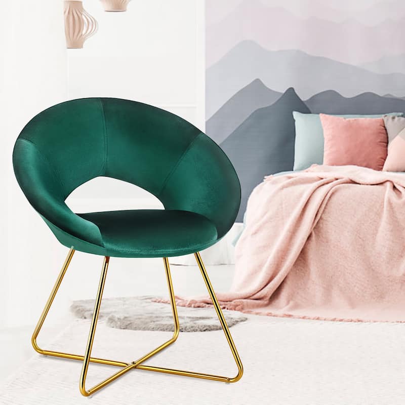 Costway Modern Velvet Accent Chair Upholstered Vanity Chair w/Golden - See Details