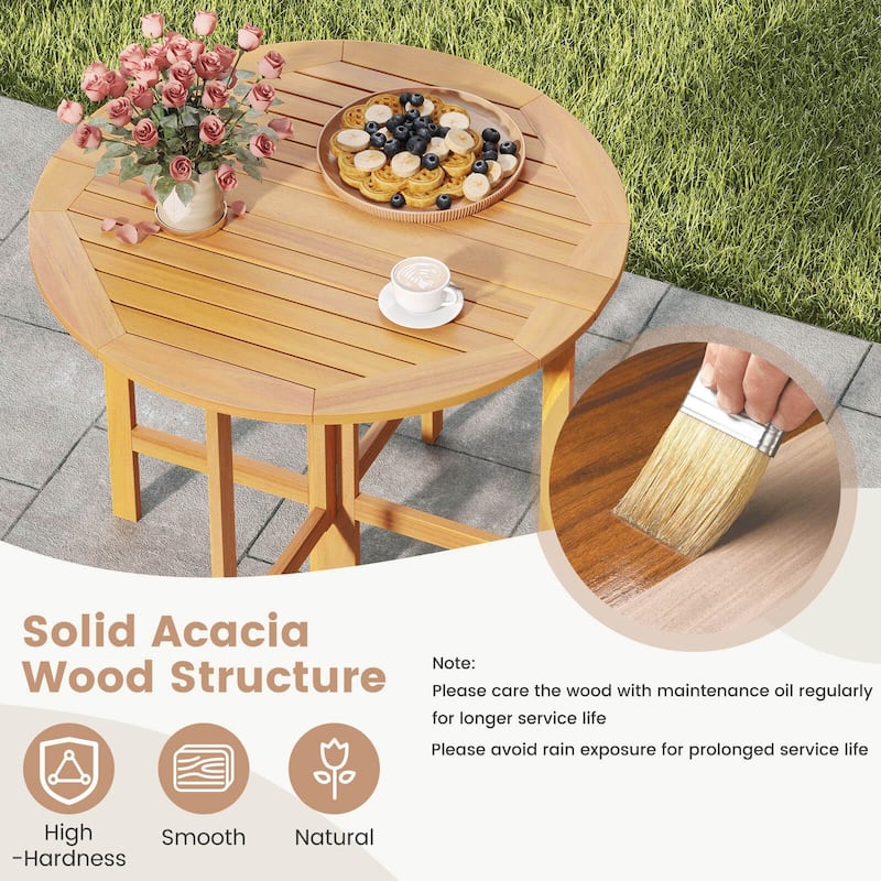 Costway 36" Outdoor Folding Round Dining Table with Slatted Tabletop - Teak - See Details
