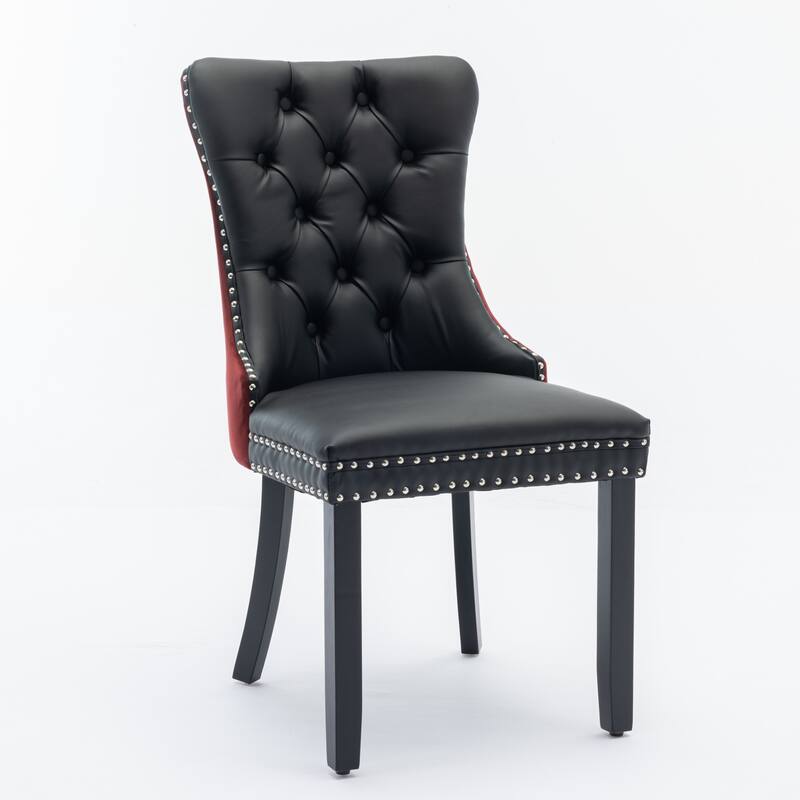 Modern, High-end Tufted Solid Wood Contemporary PU and Velvet Upholstered Dining Chair with Wood Legs Nailhead