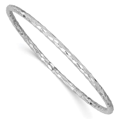 Curata 14k White Gold 8" Textured Slip-on Stackable Bangle Bracelet