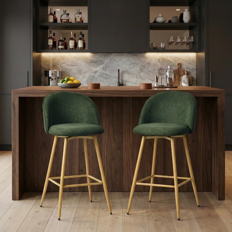 Homy Casa Upholstered Counter Stools with Curved Back and Metal Legs for Kitchen Islands,Breakfast Bars