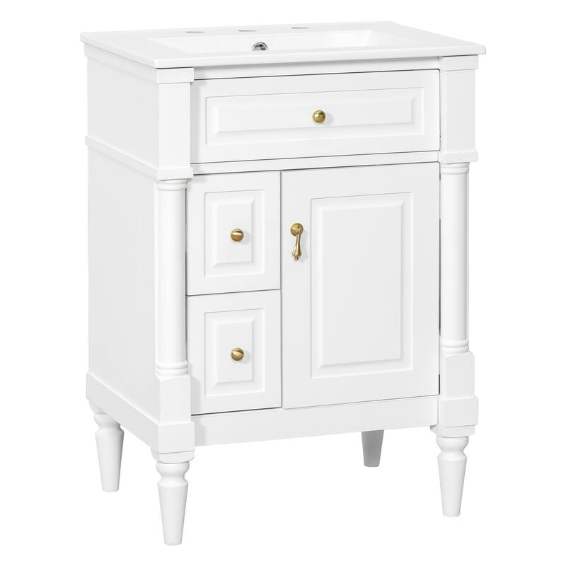 Roomfitters 24" Bathroom Vanity with Sink, Solid Wood Frame, Flip Drawer, 2 Drawers & Door Rack