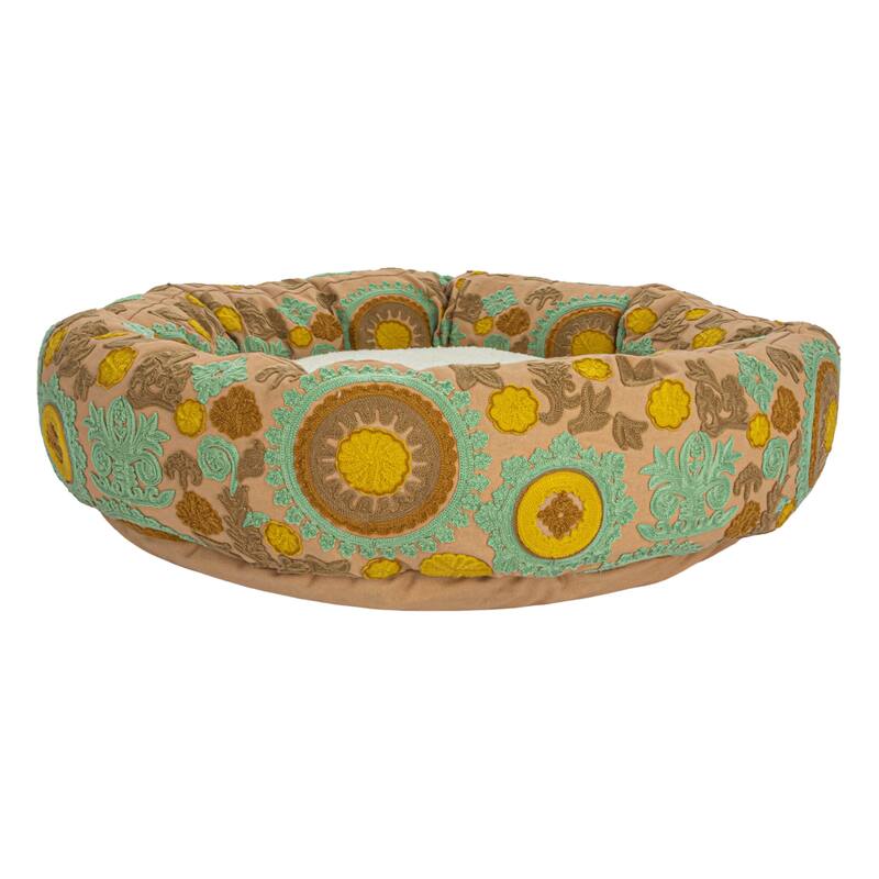 Cotton and Sherpa Pet Bed with Floral Design