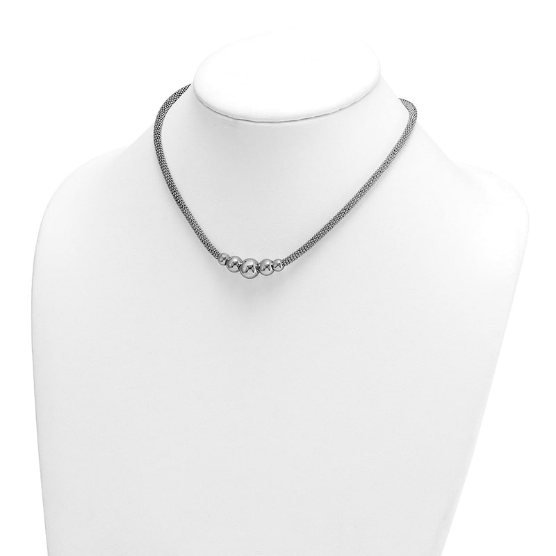 Curata 925 Sterling Silver Italian 16" 9.85mm Rhodium Plated Graduating Beads Popcorn Necklace