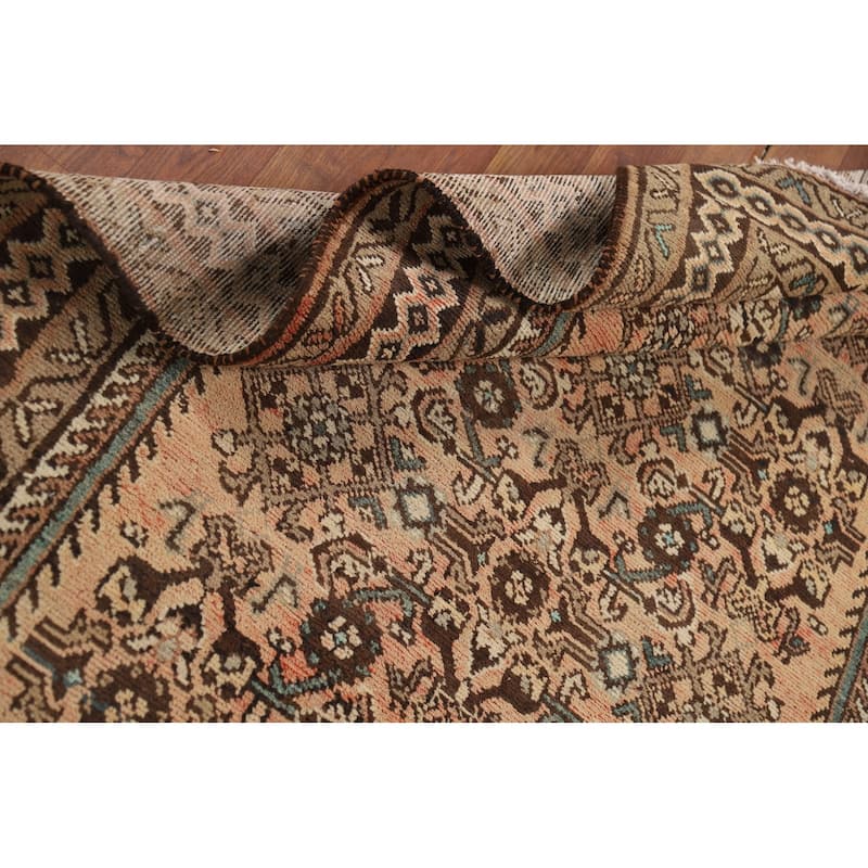 Hamedan Persian Vintage Runner Rug Hand-Knotted Peach Wool Carpet - 3'8" x 9'9"