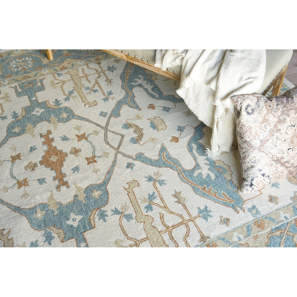 Exquisite Rugs Claremont Oushak Handmade Hand-tufted New Zealand Wool on Canvas Ivory/Light Blue Area Rug
