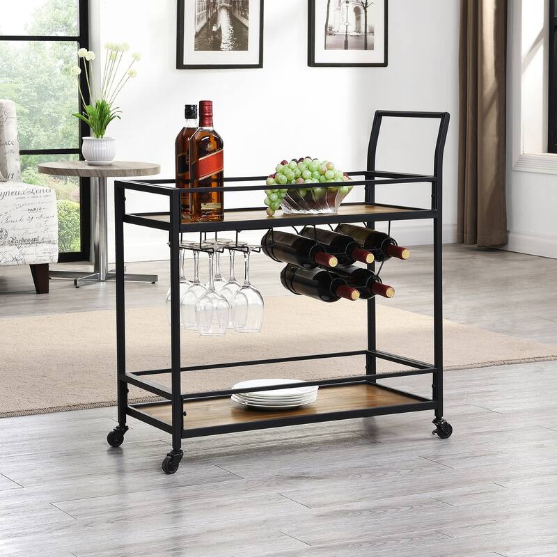 FirsTime & Co. Francesca Bar Cart, Metal Frame, Wood/Glass Top