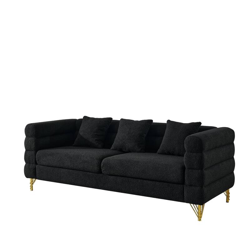 Roomfitters 81" 3 Seater Sectional Sofa, Modern Boucle Upholstered Couch with Gold Legs and 3 Pillows for Living Room