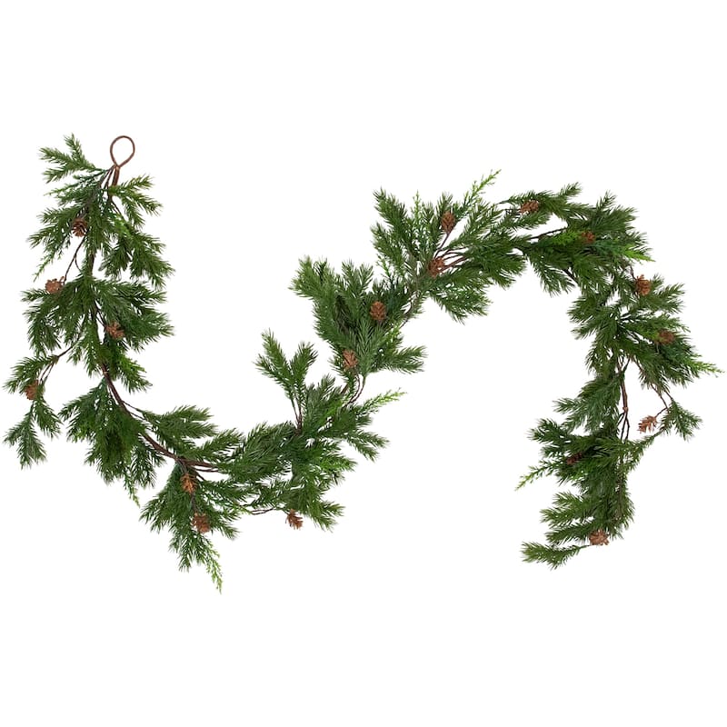 6' Cypress and Pine Cone Artificial Christmas Garland - Unlit