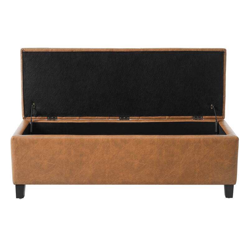Ottoman Bench with Dark Brown PU Storage Surface