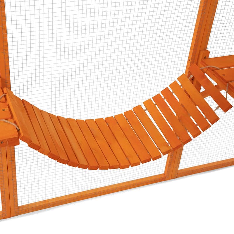 Wooden Cat Cage, Outdoor Large Cat Playpen with Platforms