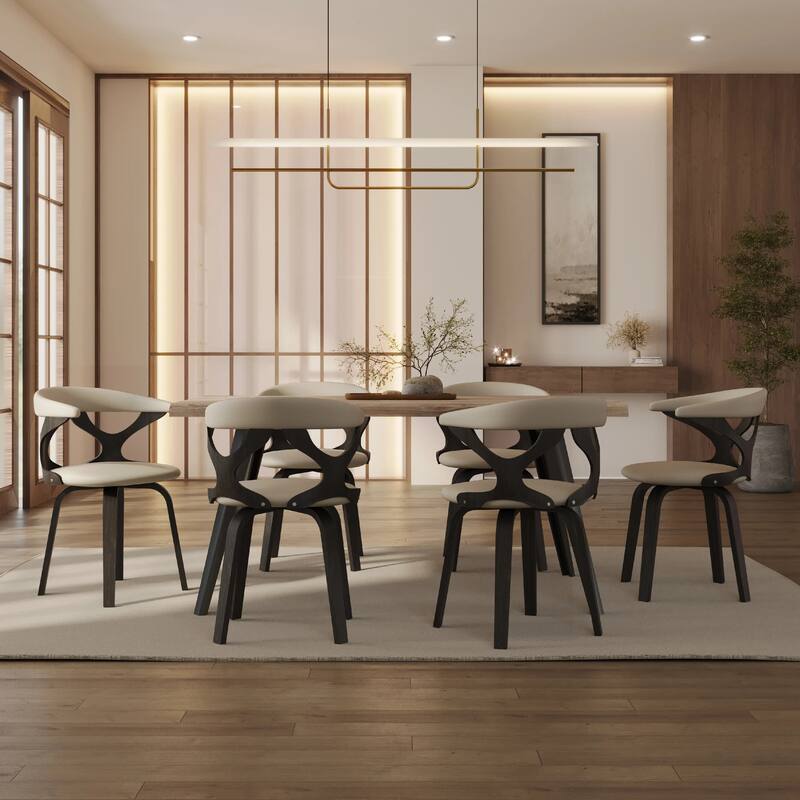Klyne Leather Dining Chair with Poplar Wood Frame - Mid-Century Wooden Accent Chair with Swivel Base Set of 4