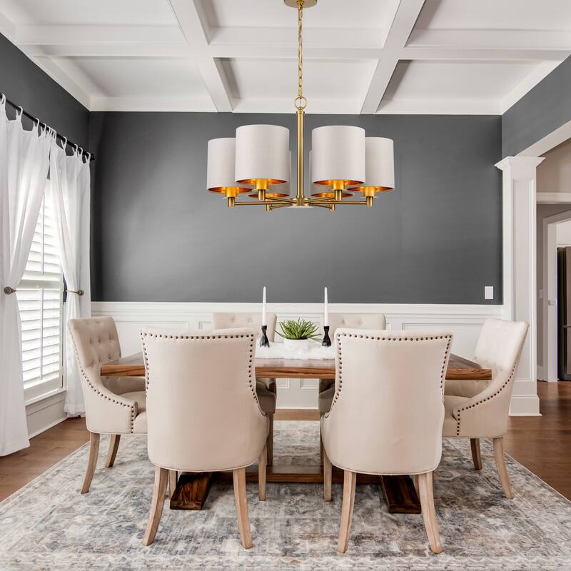 Modern Chandelier Dining Room Pendant Light Fixture Drum Fabric Shade