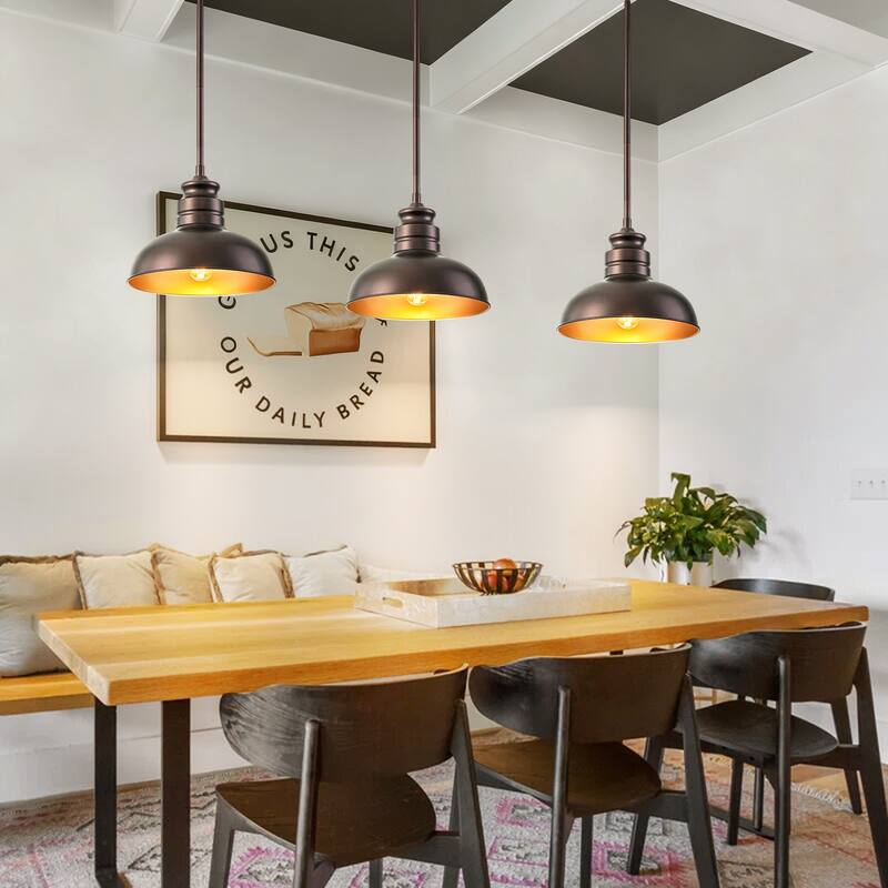 1-Light Dome Pendant Light for Kitchen Island, Farmhouse Metal Hanging Fixture, Oil Rubbed Bronze - 1 Light