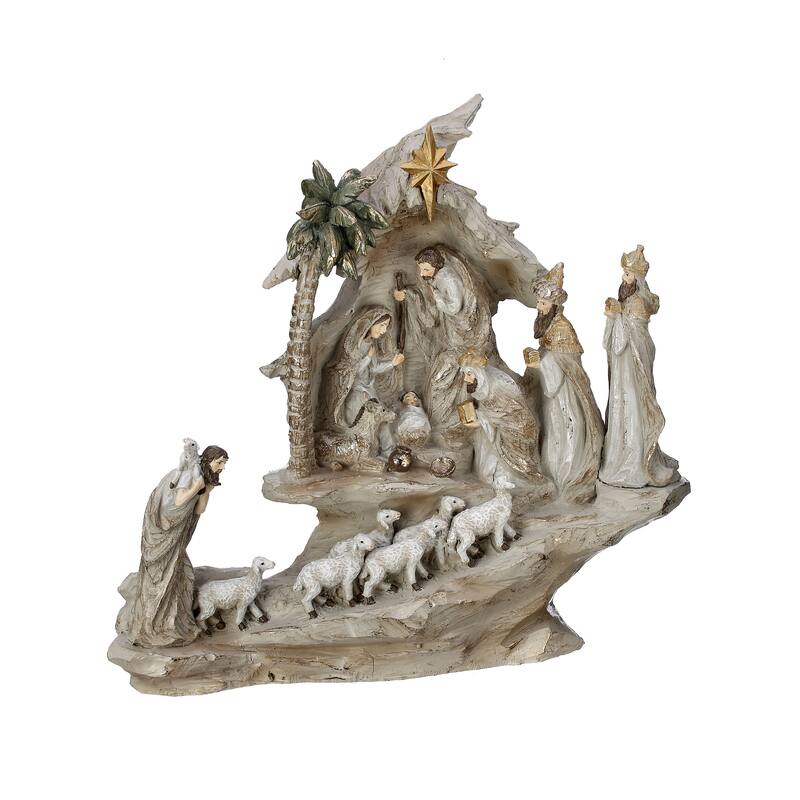 13.5" Resin Stairway Nativity W/Sheep Herd