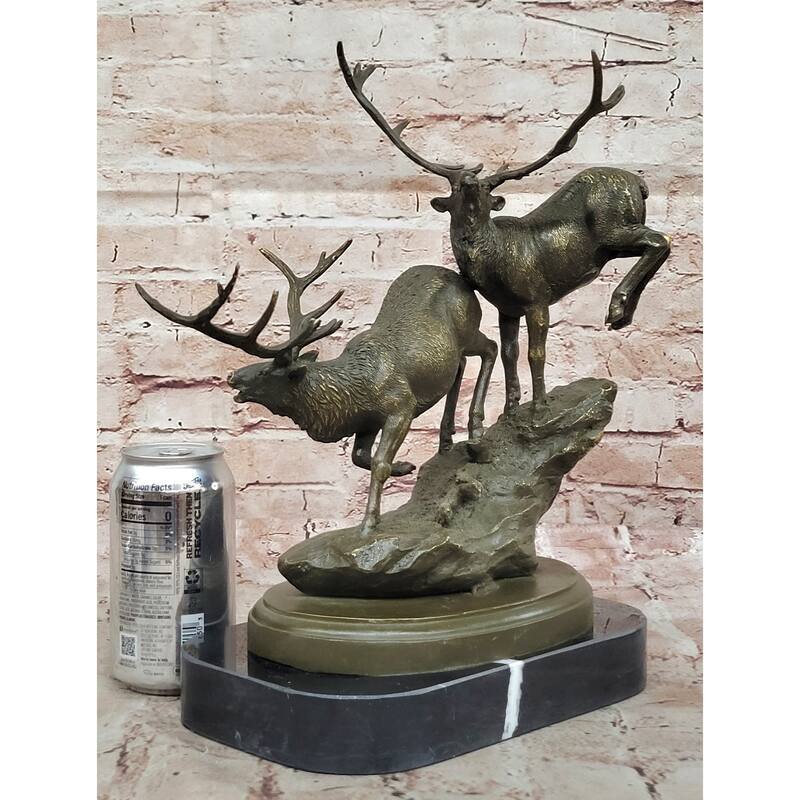 Leaping And Standing Stags Bronze Sculpture - Majestic Deer Wildlife Art