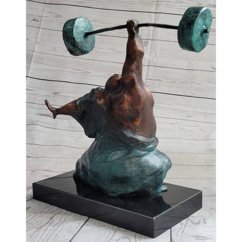 Powerlifter Weight Lifter Bodybuilder Bronze Statue Sculpture Figure On Marble Base Original Art