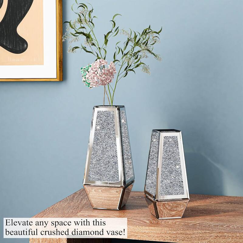 Crushed Diamond Mirrored Vases,Set of 2