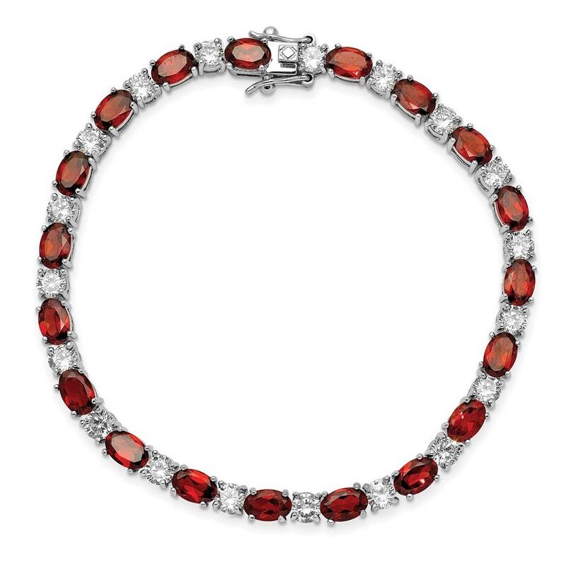 Curata 925 Sterling Silver Polished Box Catch Closure Garnet and CZ Cubic Zirconia Simulated Diamond Bracelet 7.5 Inch Box Clasp