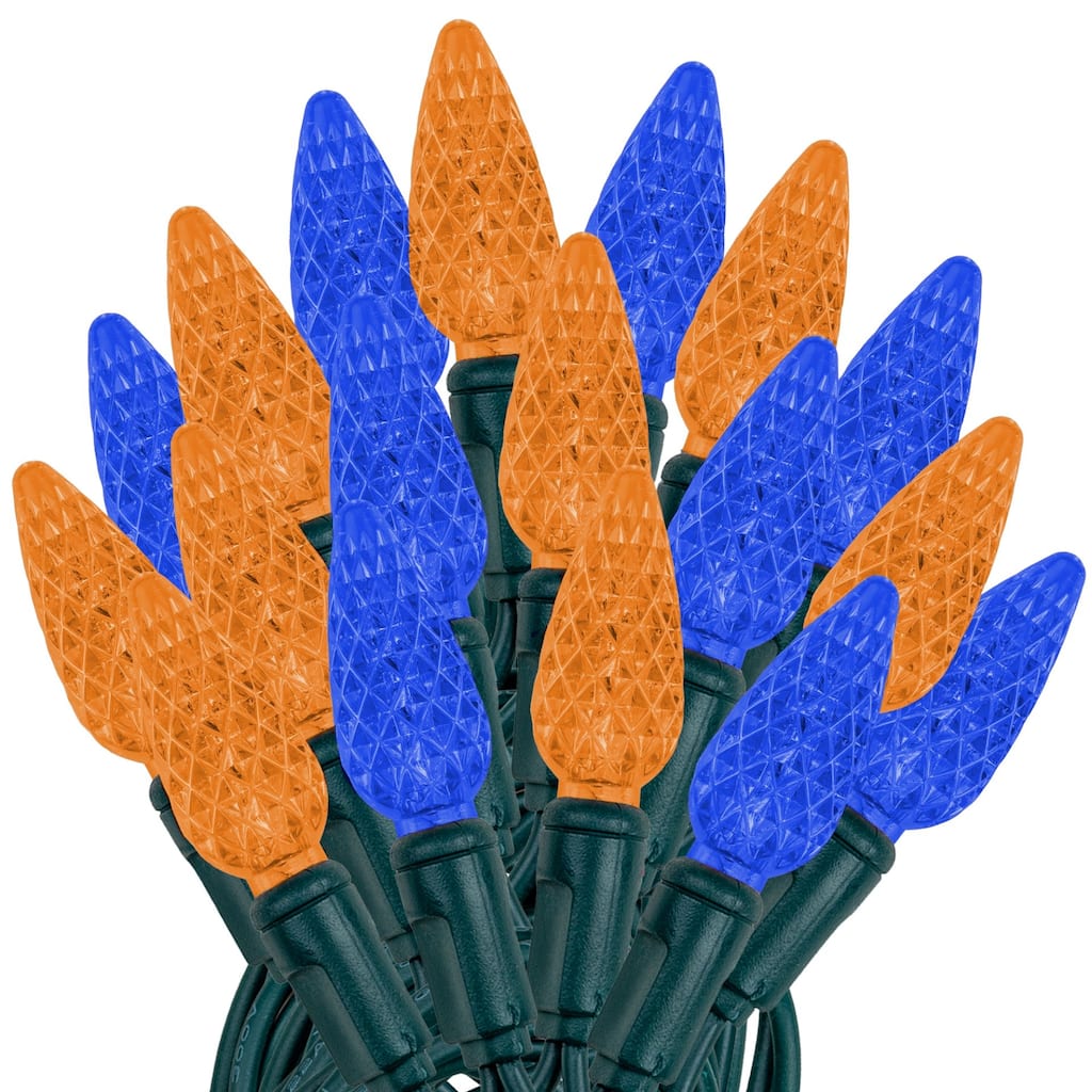 70 Light C6 LED Christmas Mini Light Set, Blue/Orange, Green Wire, 24 Feet - Large