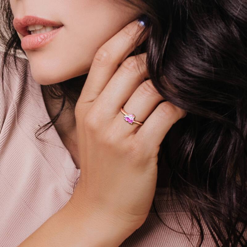Miadora 1ct TGW Created Pink Sapphire and Diamond Accent Heart Ring in Rose Silver