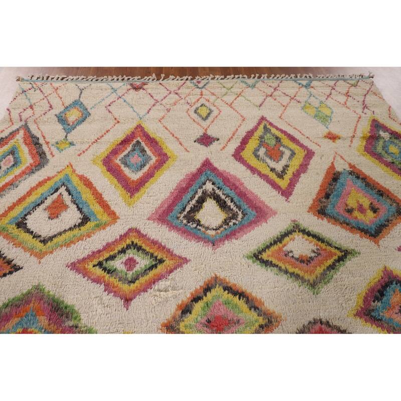 Geometric Moroccan Pakistan Area Rug Handmade Wool Carpet - 7'11" x 10'10"