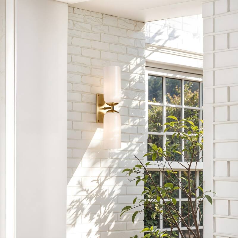 Glass Double Wall Sconce - Metal, Glass Matte Black, Ivory 2-Light Sconce for Bathroom or Entryway in Modern, Mid-Century Style