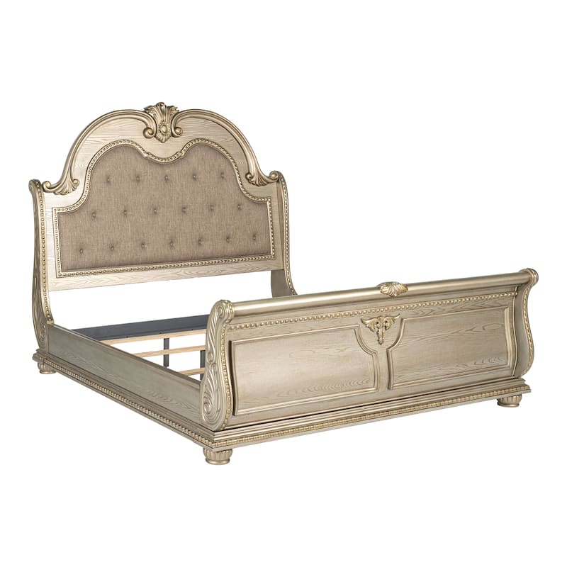 Furniture of America Etane Traditional Solid Wood Sleigh Bed with Tufted Leatherette Headboard