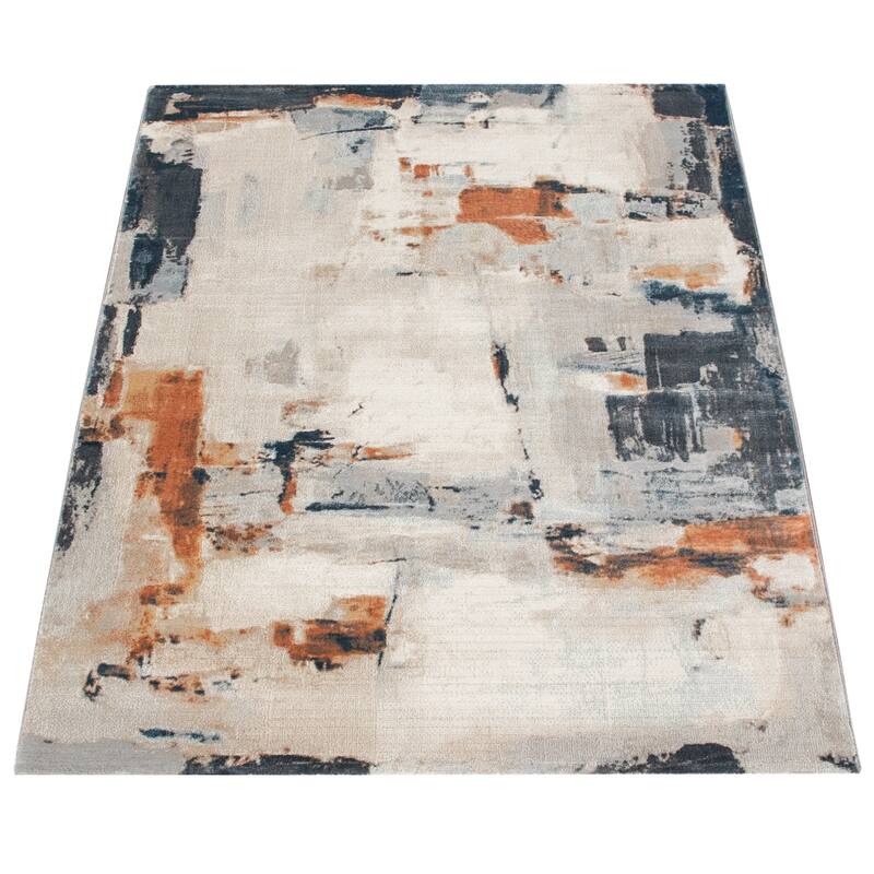 Modern Area Rug for Living-Room Abstract Design in cream orange blue