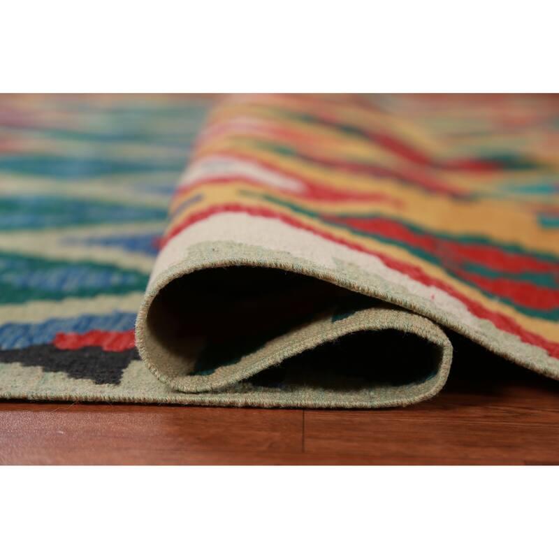 Hand Woven Oriental 100% Wool Carpet Southwestern Geometric Multi-Colored Kilim Area Rug - 8' 4'' X 5' 8''