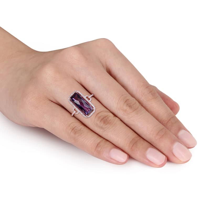Miadora 14k Rose Gold 5ct TGW Octagon-cut Amethyst & 1/4ct TDW Diamond Halo Cocktail Ring