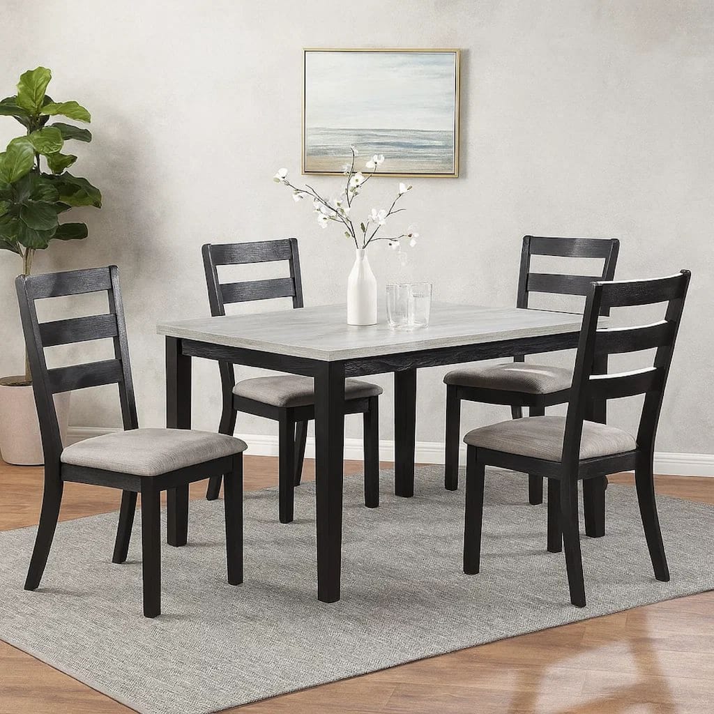 5 Piece Dining Set, Rectangular Table, 4 Chairs, Padded, Espresso Brown