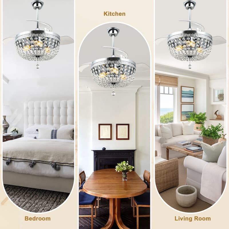 Bella Depot 42 Modern Crystal Retractable Ceiling Fan with Light and Remote - 42"