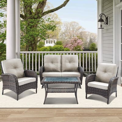 Outdoor Glider Rocking Sofa with Chair, Coffee Table - Brown