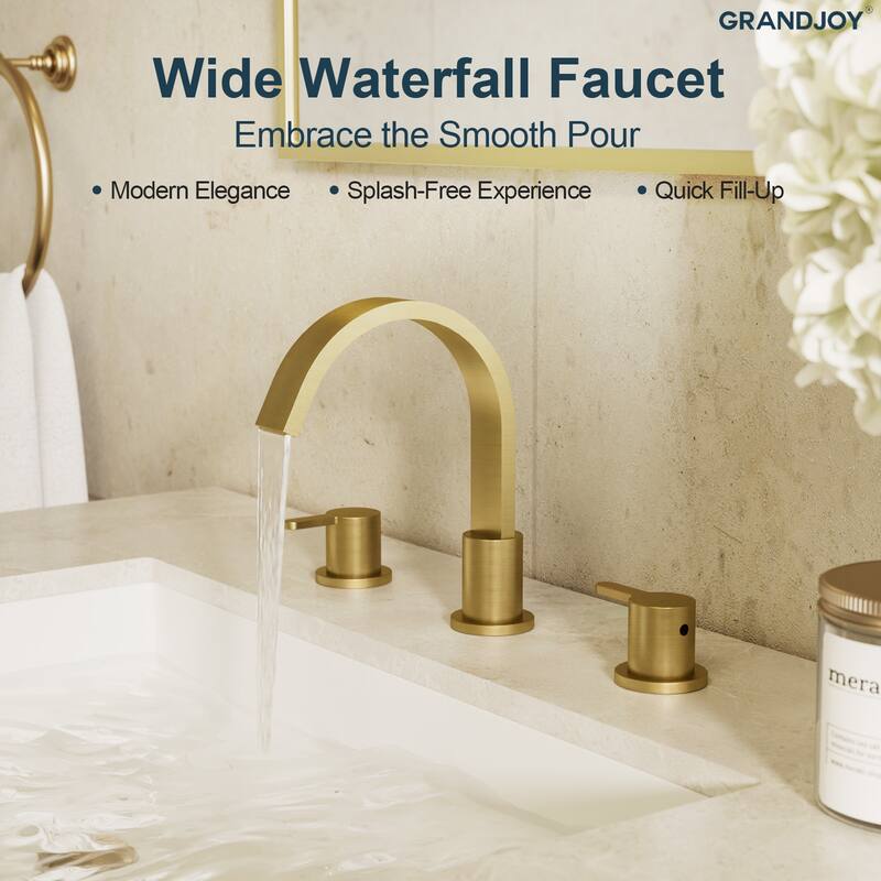 GRANDJOY 3-Hole Widespread Sink Faucet Stainless Steel Waterfall Bathroom Faucet