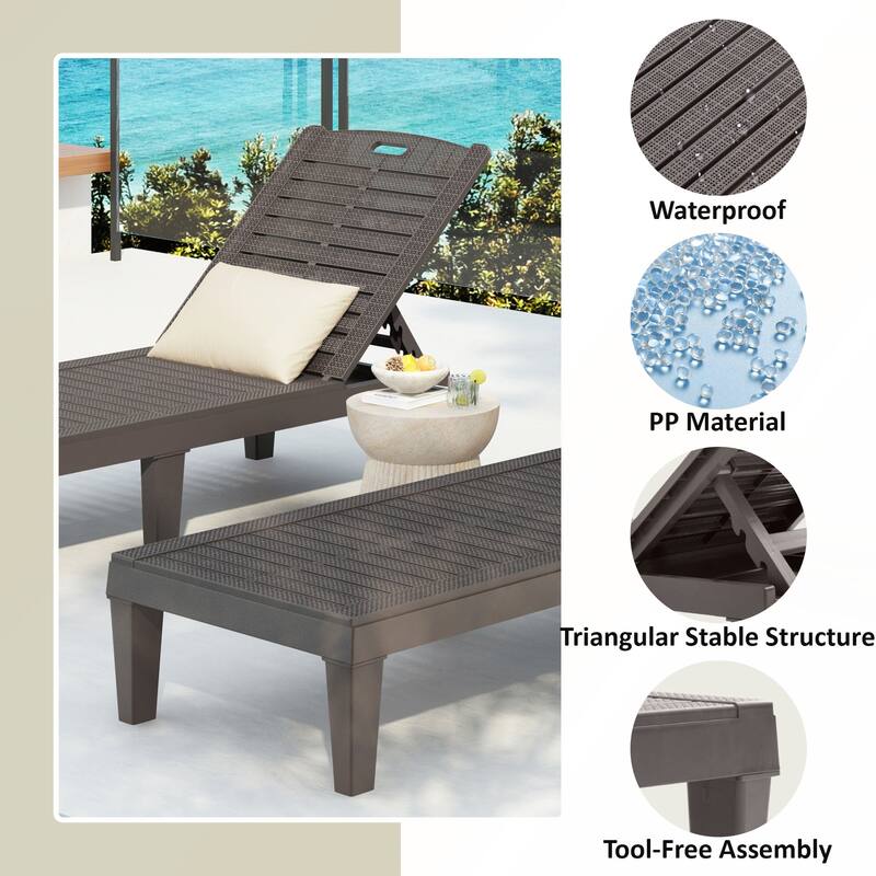 2-Piece Outdoor Chaise Lounges with Adjustable Backrest