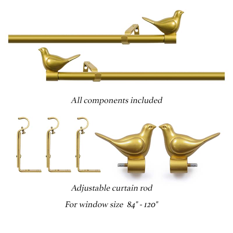 MERIVILLE 3/4" Diameter Farmhouse Single Window Curtain Rod, Bird Finials